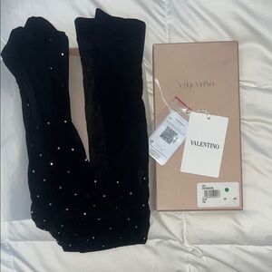 Valentino Black Crystal-Embellished Sheer Hosiery